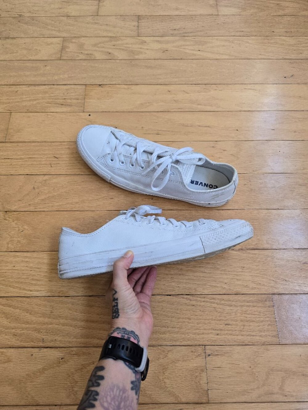 Converse | Chuck Taylor White Monochrome Leather Low Top Sneakers  | Men's 11.5
